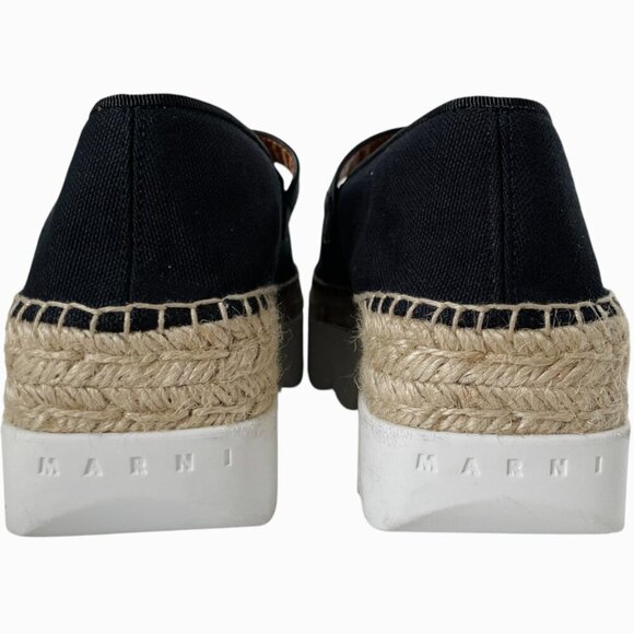 Marni Platform Mary Jane Espadrille Shoes Black Canvas Gold Buckle - Picture 7 of 12